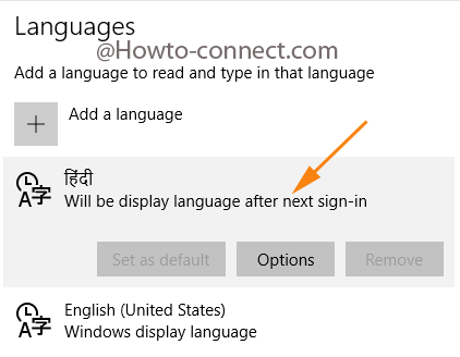 Hidi language will become default after next sign-in