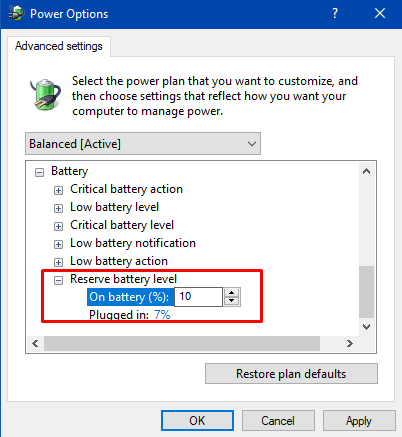 How to Change Reserve Battery Level in Windows 10 Pics 5