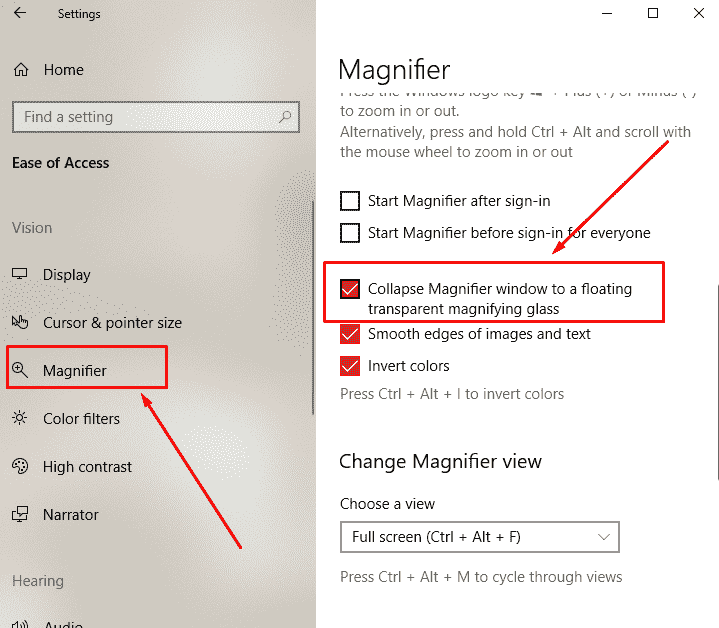 How to Collapse Magnifier Window to a Floating Transparent Magnifying Glass in Windows 10 image 2