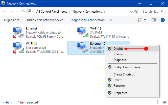 How to Disable Ethernet Network Connection in Windows 10 Pic 2