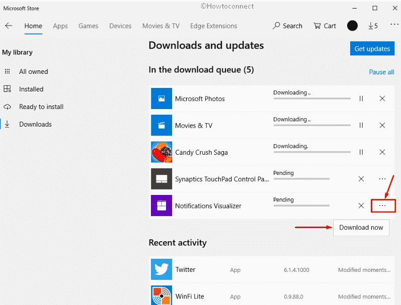 How to Download Now Pending App in Que in Microsoft store in Windows 10 image 2