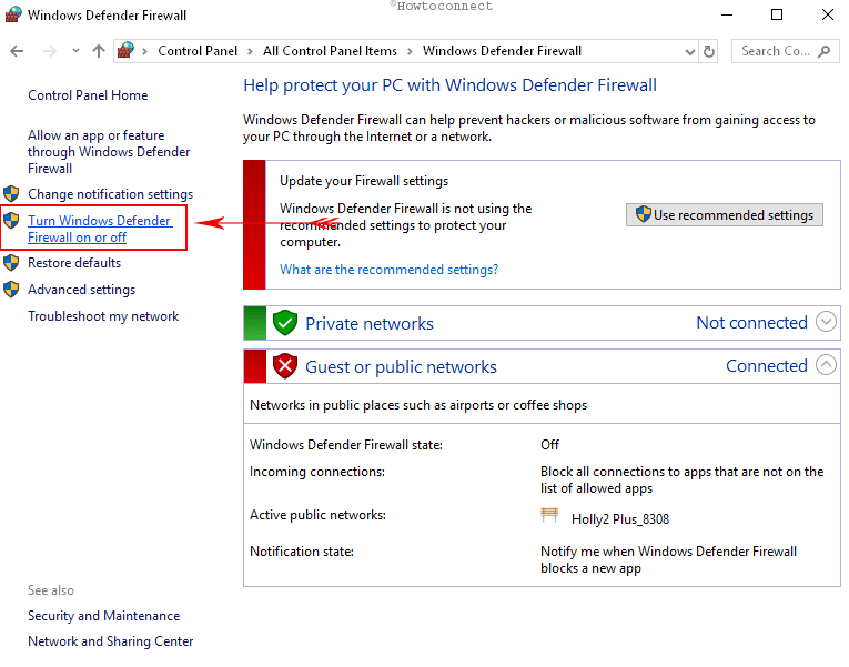 How to Enable Disable Windows Defender Firewall in Windows 10 control panel img 3
