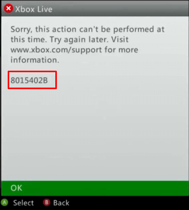 Xbox on sale code 8015402b