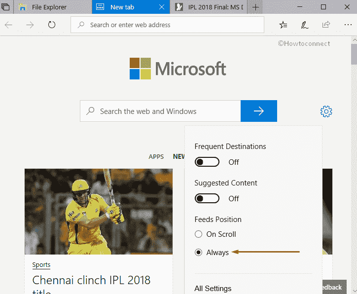How to change Feed position in Sets New Tab page in Windows 10 image 1