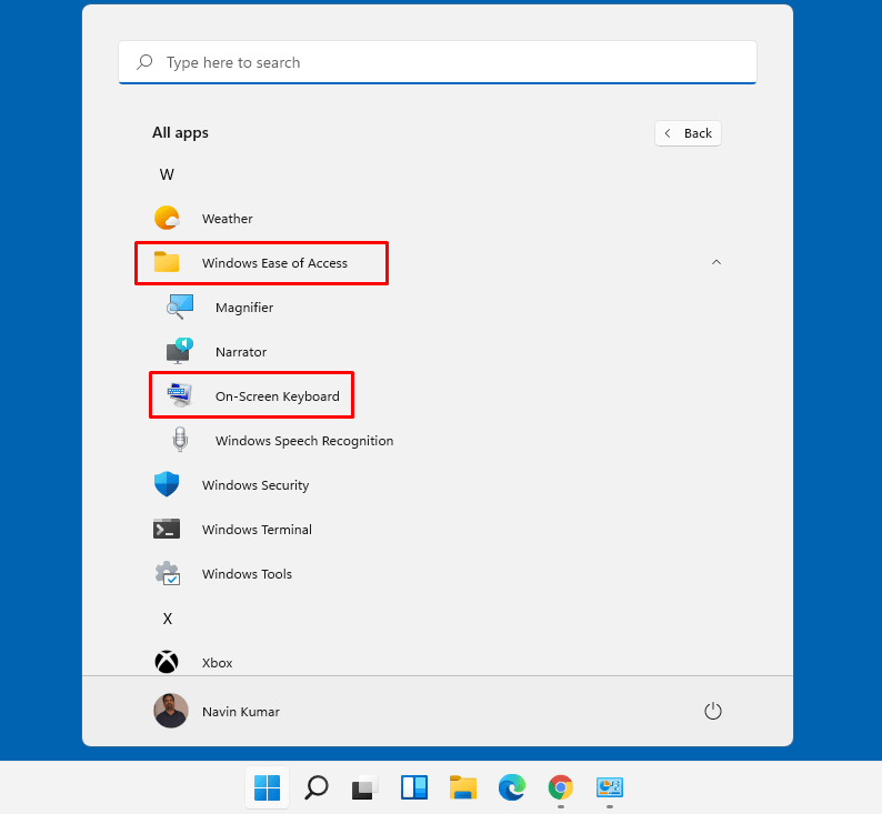 How to open On-Screen Keyboard in Windows 11 from start menu