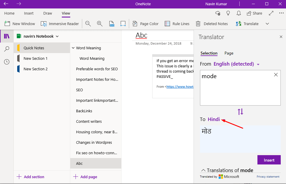 How to translate texts in OneNote Windows 11 or 10 image 2