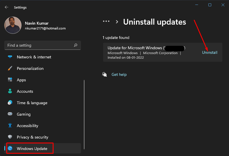 How to uninstall KB5009566 from Windows 11
