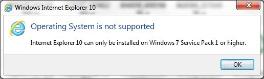 IE 10 error message on windows 7