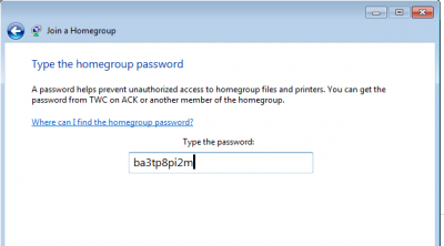 Insert password for homegroup connection