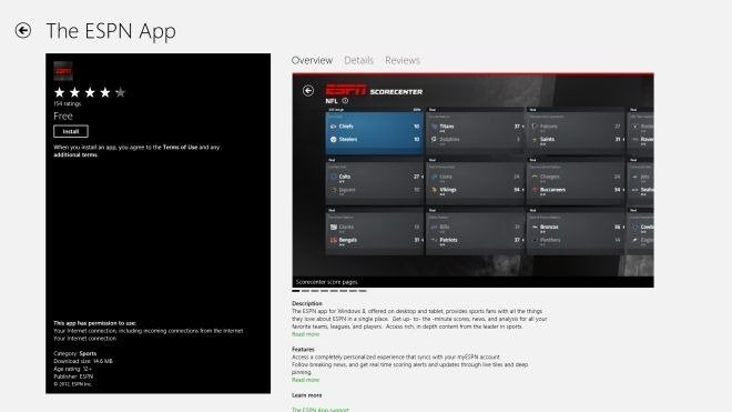 Install ESPN app from Store