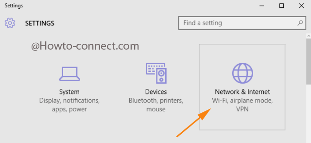 Internet & Network category in Settiungs program in Windows 10
