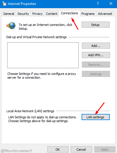 Internet properties Connections tab lan settings