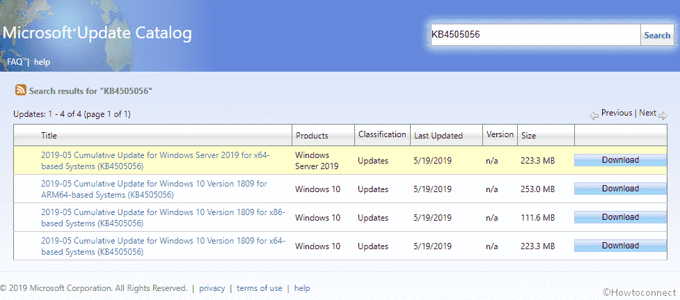 KB4505056 Windows 10 1809 17763.504 Cumulative Update 19 May 2019 - Imgae 1