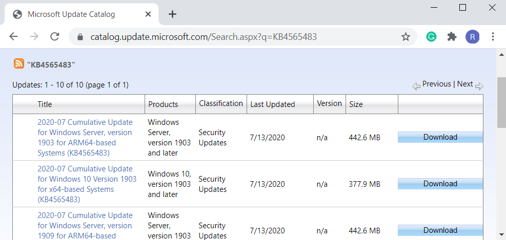 KB4565483 Windows 10 1909 and 1903 Update Pic 1