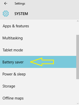 Left column of settings has Battery Saver
