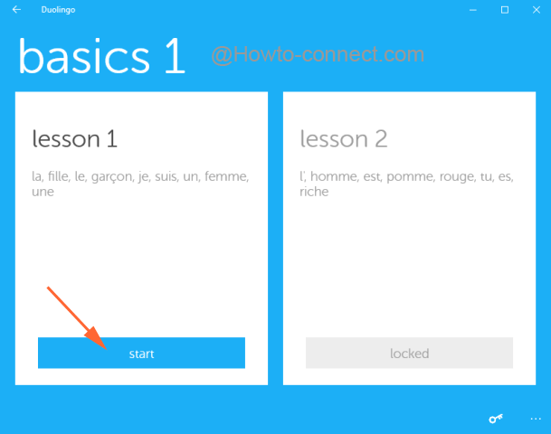 Lesson 1 under the Basics in Duolingo app
