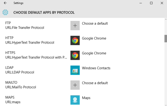 List of protocols with default apps