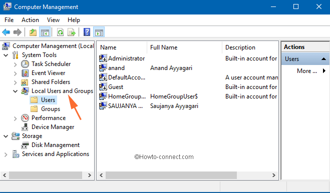 Local User and Groups Description in Computer Management Window