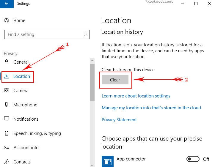 Location Privacy settings Clear Location history