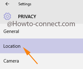 Location segment in Windows 10 Privacy category of Settings program