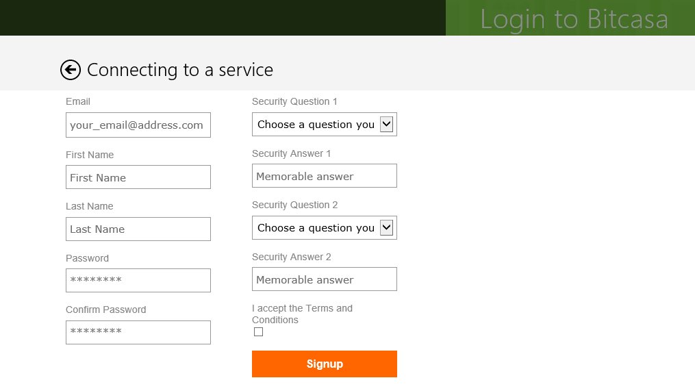 login to bitcasa app on windows 8