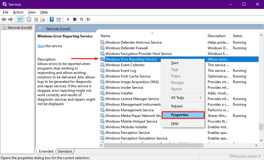 Look for Windows Error Reporting Service
