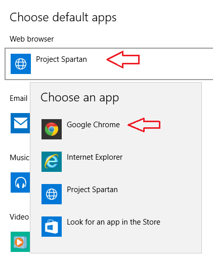 Make Google Chrome as default web browser