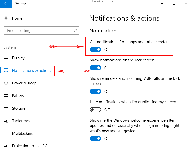 Manage notifications to show in the Action Center image