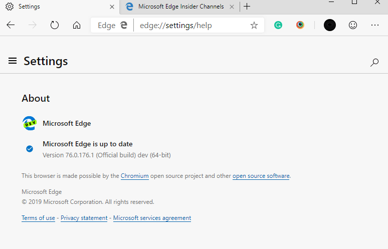 Microsoft Edge Dev 76.0176.1