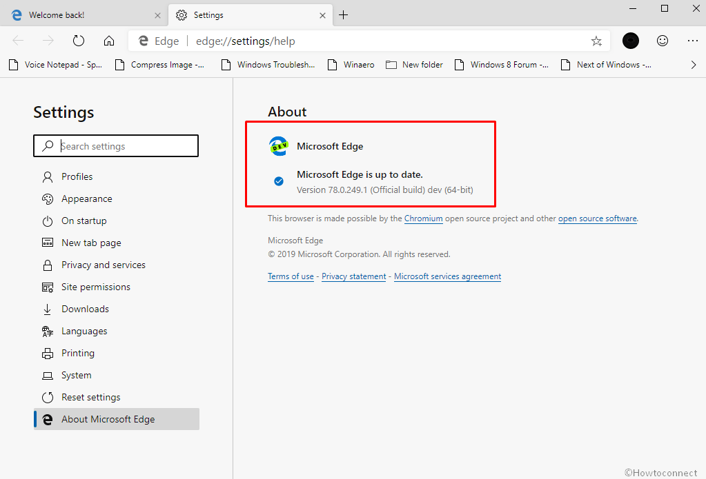 Microsoft Edge Dev 78.0.249.1