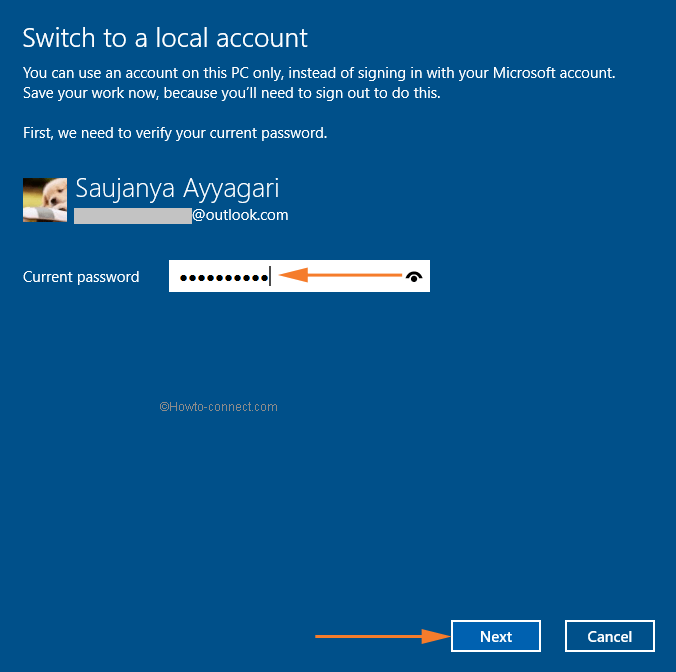 Microsoft account password and Next button for security measures