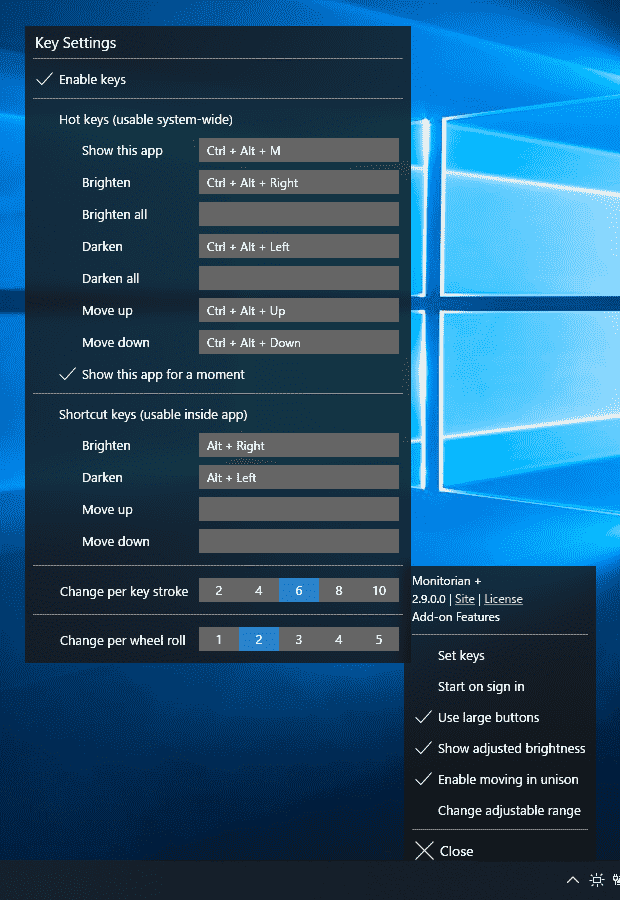 Monitorian Shortcut keys