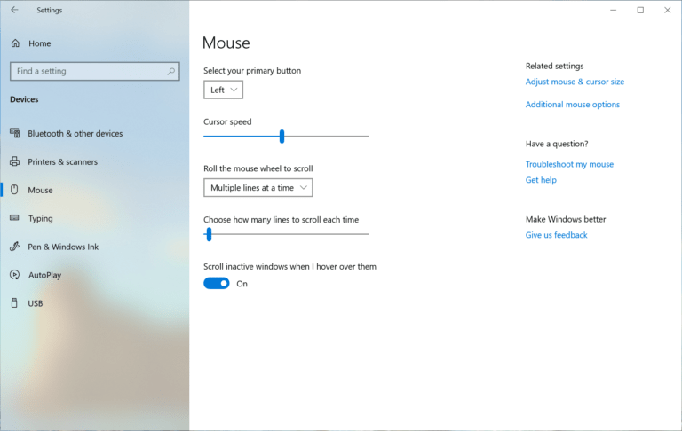 Mouse Cursor speed in Settings
