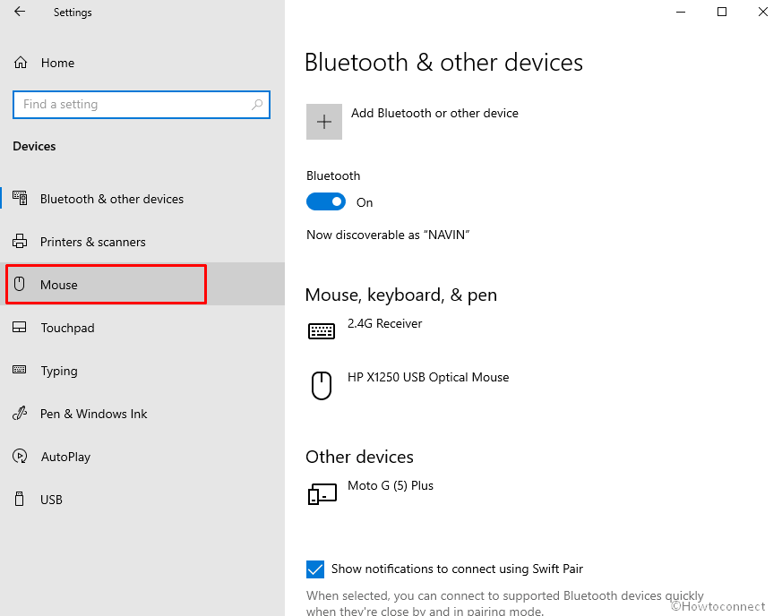 Mouse Devices category Settings app
