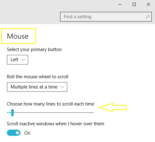 Mouse segment of settings under Mouse & touchpad settings