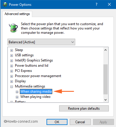 Multimedia settings under Power Options to fix Windows 10 Sleep Mode Not Working