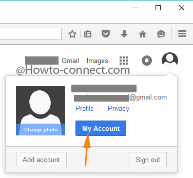My Account button under the Profile picture of Gmail account