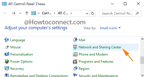 Network and Sharing Center small icons Control Panel