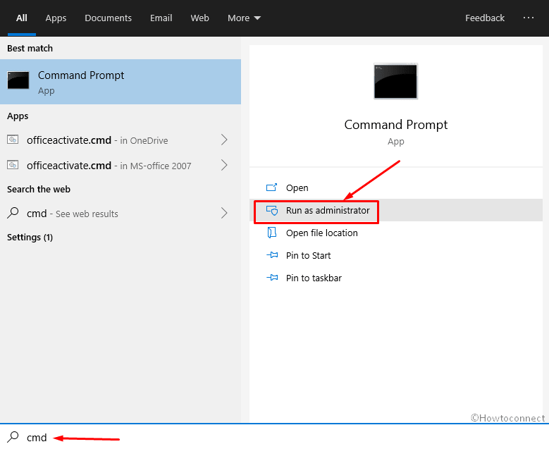 Open Command Prompt as Administrator in Windows 10 from start search