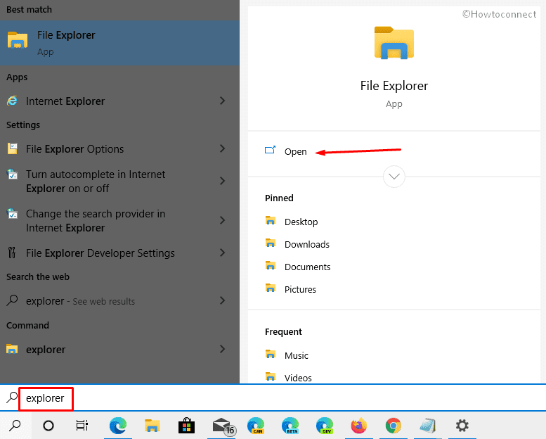 Open File Explorer in Windows 10 Using search