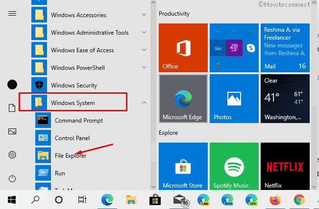 Open File Explorer in Windows 10 using start