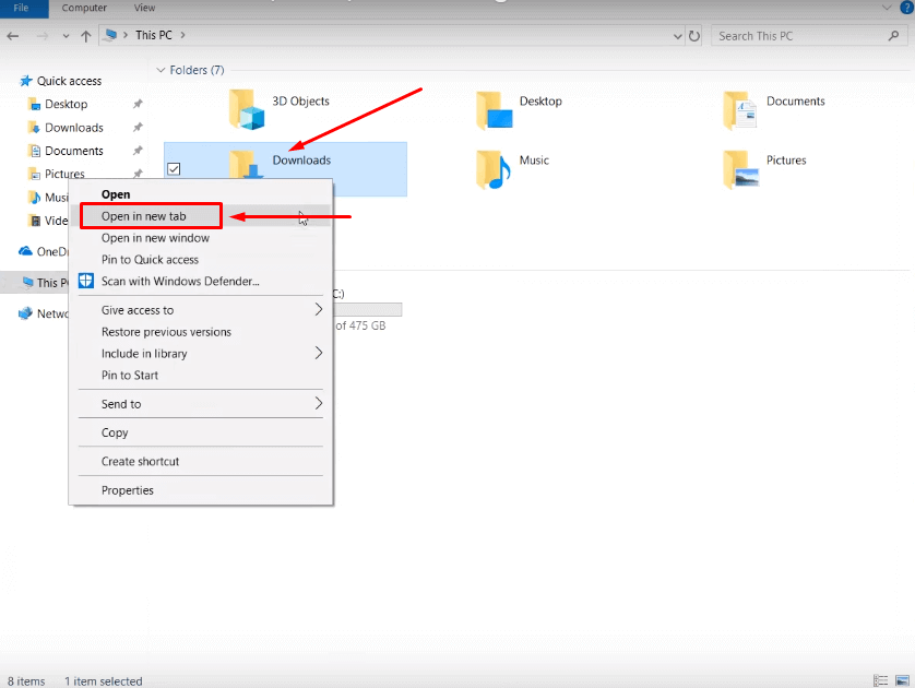 Open a File Explorer tab in Sets