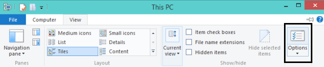 Options Of View tab in This PC Window