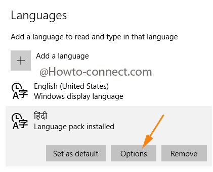 Options button under Hindi language