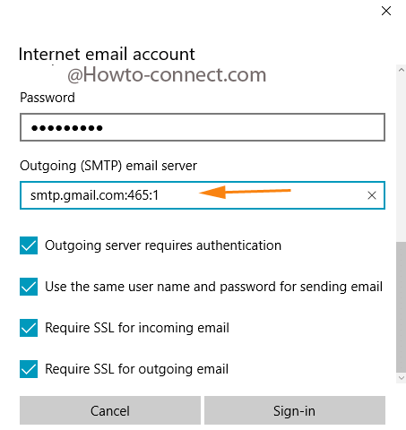 Outgoing SMTP and select other options also to Fix Can't Add Gmail to Mail App in Windows 10