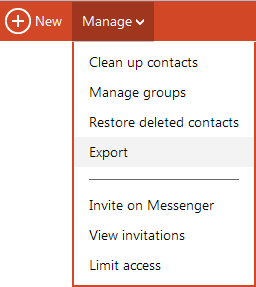 outlook mail export contacts option