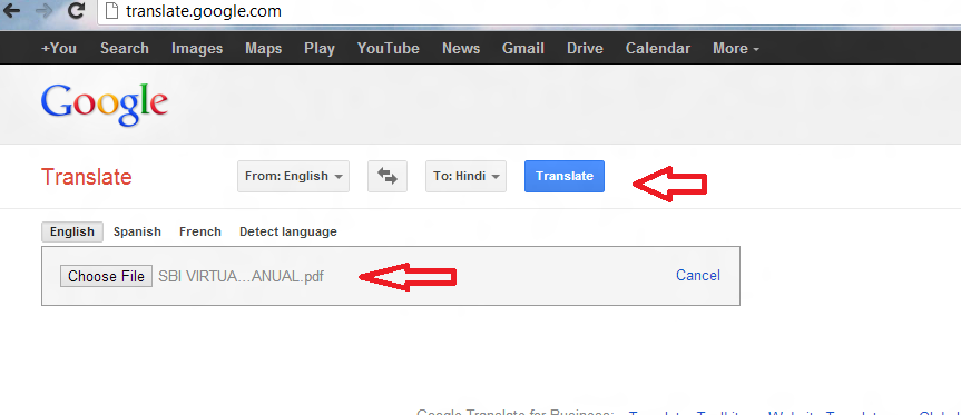 PDF translate online from google