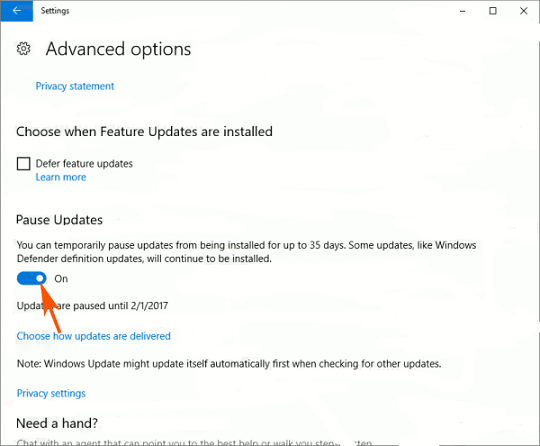 Pause Windows Update on Windows 10 step 3