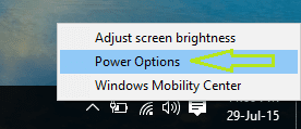 Power Options from Battery bar