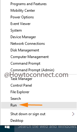 Power user menu shows Run command in Windows 10